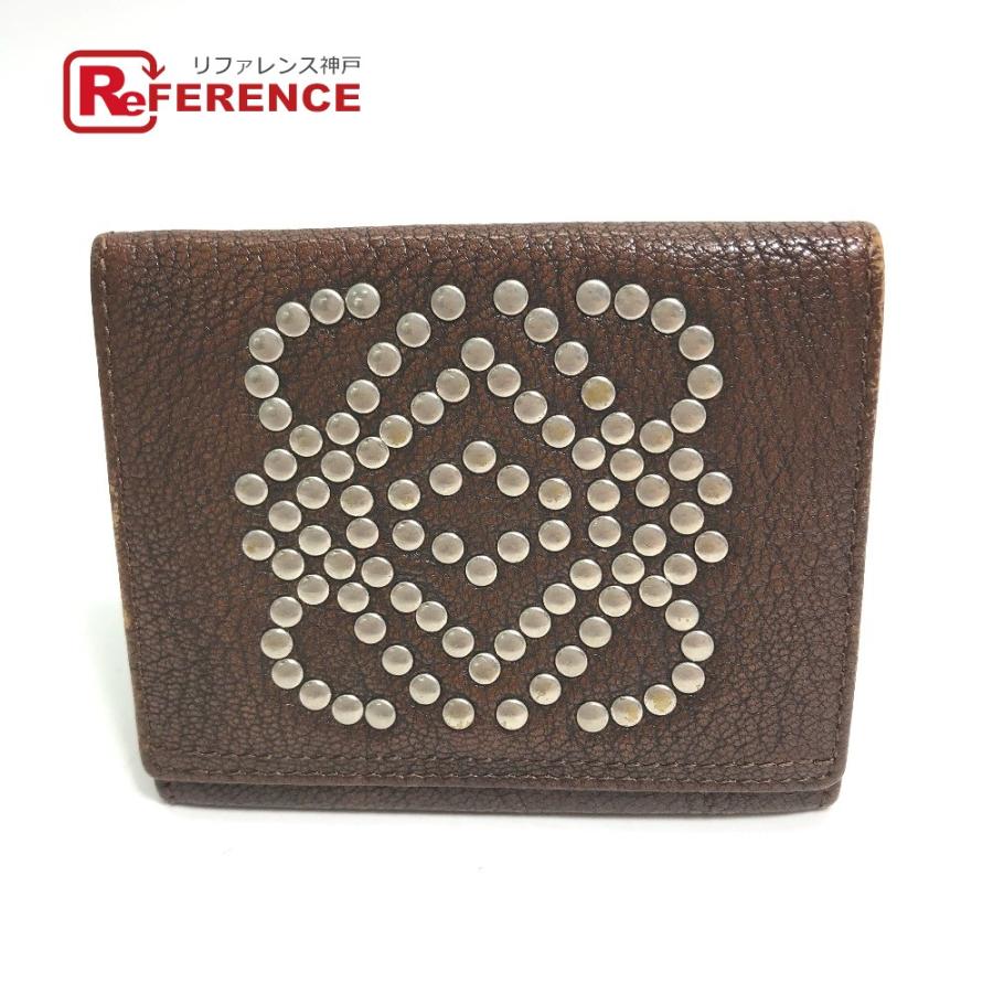 極美品 ＊ LOEWE ロエベ アナグラム レザー 丸型 コインケース ブラウン ロエベ コインケース 小銭入れ アナグラム ブラウン丸型 - 01482