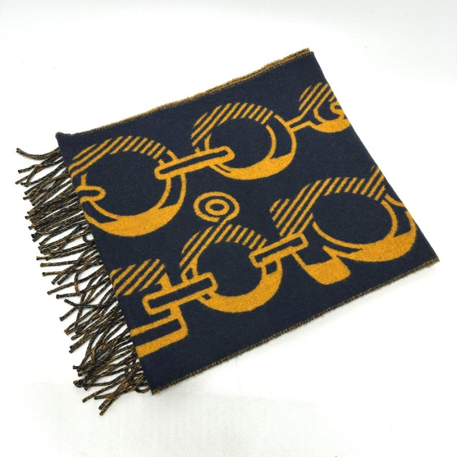 HERMES エルメス ドレ バックル フリンジ マフラー ネイビー レディース【中古】 | HERMES | 01