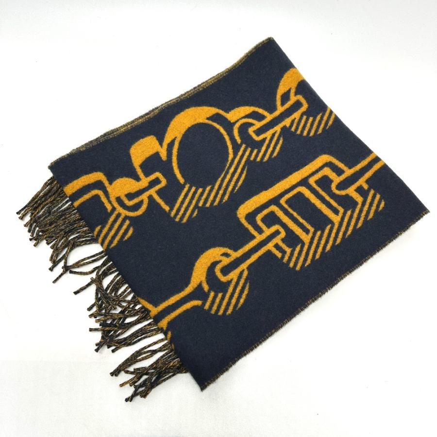 HERMES エルメス ドレ バックル フリンジ マフラー ネイビー レディース【中古】 | HERMES | 03