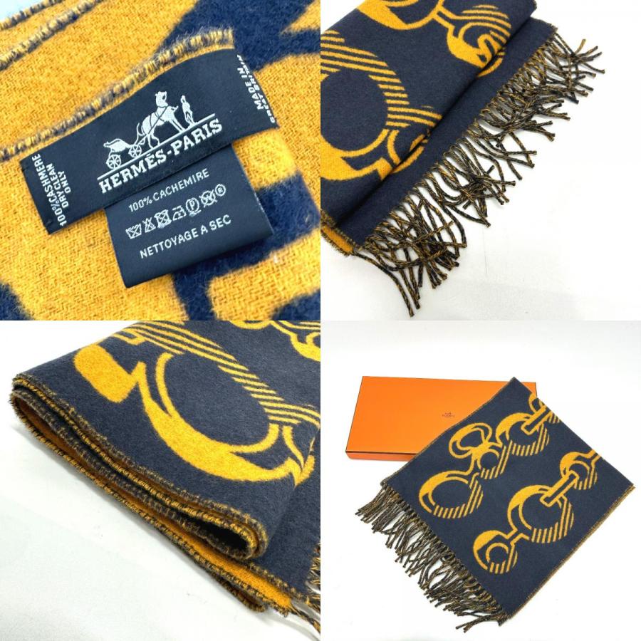 HERMES エルメス ドレ バックル フリンジ マフラー ネイビー レディース【中古】 | HERMES | 08