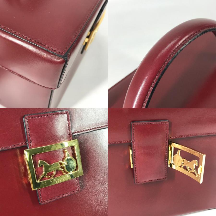 CELINE セリーヌ バニティ 馬車金具 ボックス BOX カバン ミラー付き ヴィンテージ ハンドバッグ ボルドー系 レディース【中古】_8