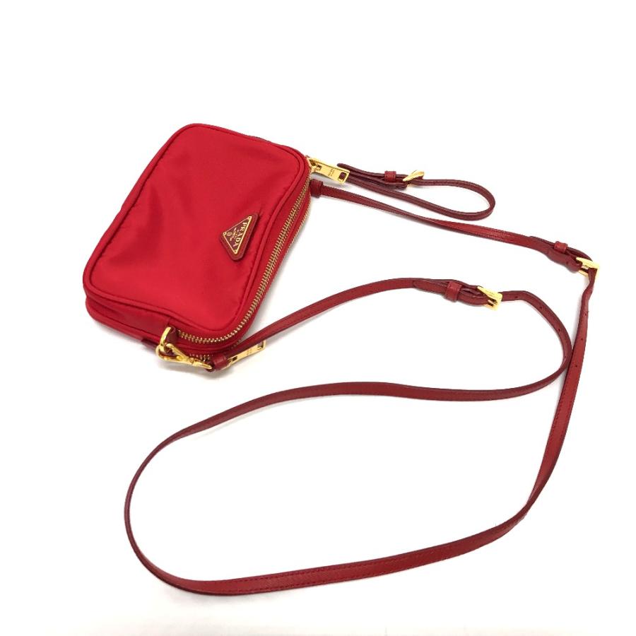 PRADA プラダ 斜め掛け ポシェット トライアングルロゴ 三角ロゴ プレート ショルダーバッグ レッド ユニセックス【中古】 | PRADA | 02
