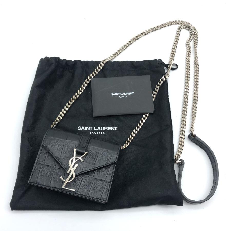 Saint Laurent Paris サンローランパリ ミニチェーンバッグ クロコ型押し ロゴ金具 Ysl ショルダーバッグ ブラック シルバー金具 レディース 中古 L 00 6 リファレンス コレクション 通販 Yahoo ショッピング