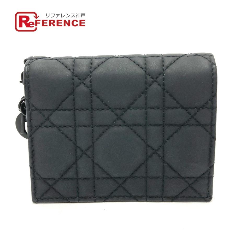 Dior ディオール S0178SLOI レディディオール ミニウォレット 2つ折り財布 レザー ブラック レディース【中古】 | 