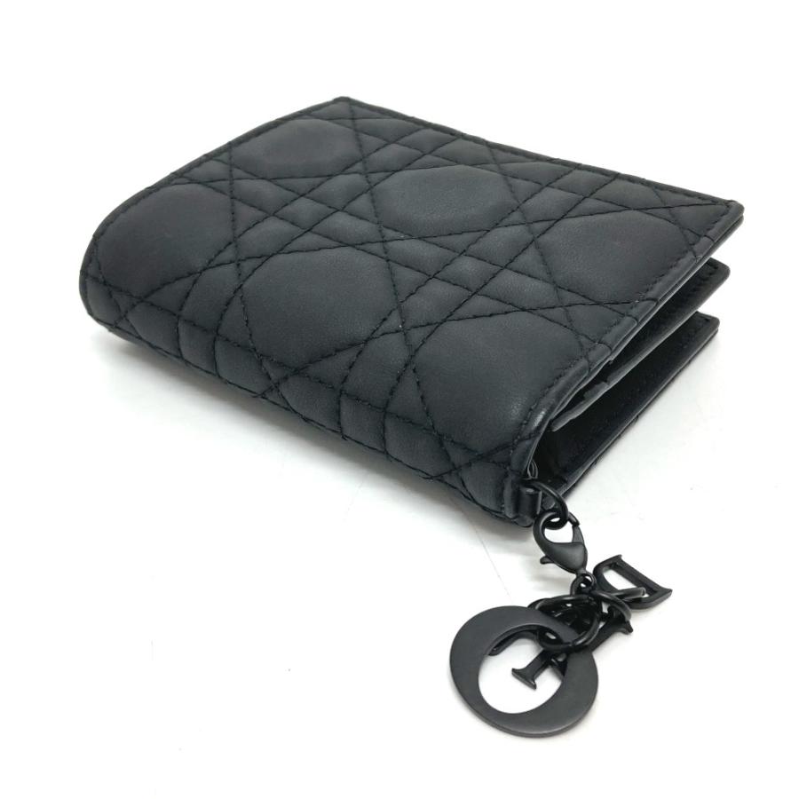 Dior ディオール S0178SLOI レディディオール ミニウォレット 2つ折り財布 レザー ブラック レディース【中古】 |  | 02