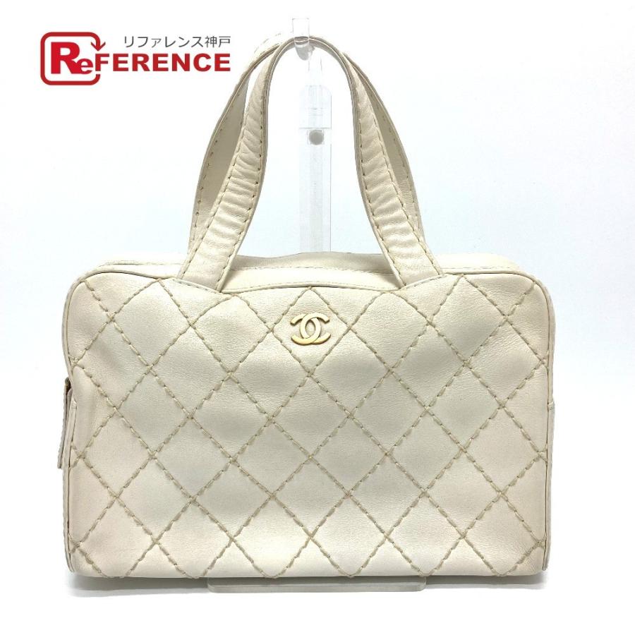 Chanel シャネル ファッション Ccココマーク ワイルドステッチ ミニボストンバッグ ハンドバッグ ハンドバッグ カーフスキン カーフスキン L 2404 10 レディース コレクション ホワイト系 中古 リファレンス 買取 新宿