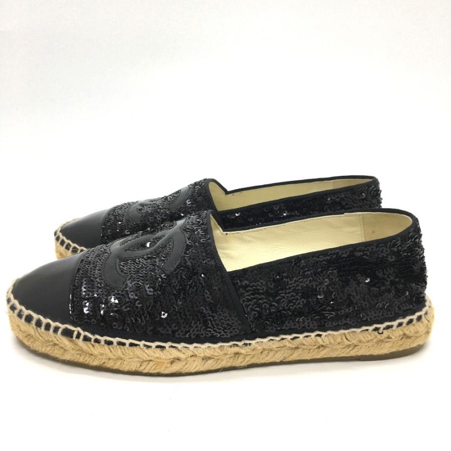 シャネルエスパドリーユ CHANELゴールド黒スパンコールサイズ36 新品