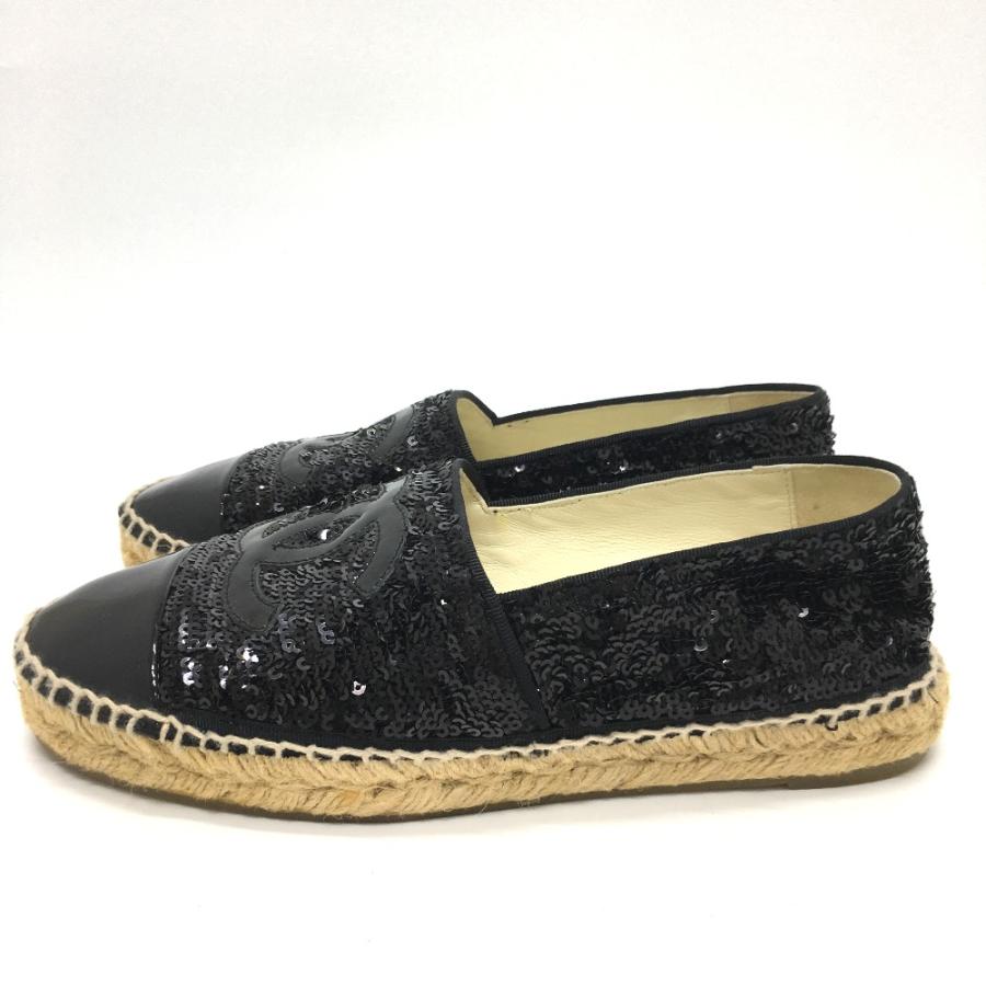CHANEL シャネル G29762 CCココマーク 16C スパンコール スリッポン フラットシューズ エスパドリーユ スパンコール ブラック | CHANEL | 02
