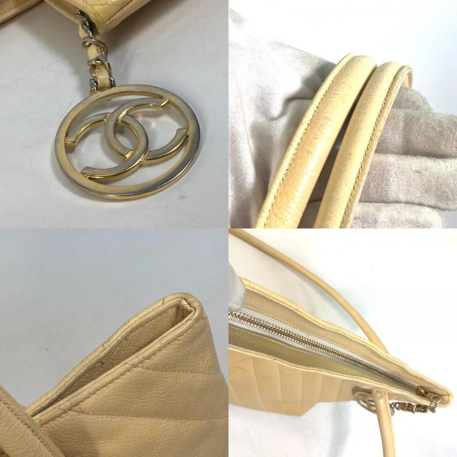 CHANEL シャネル CC ココマーク Ｖステッチ シェブロン 肩掛け トートバッグ ショルダーバッグ キャビアスキン イエロー 【中古】 | CHANEL | 07