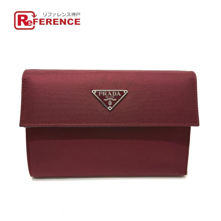 PRADA プラダ トライアングルロゴ コンパクトウォレット  3つ折り財布 ワインレッド メンズ【中古】 | PRADA