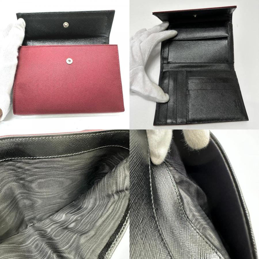 PRADA プラダ トライアングルロゴ コンパクトウォレット  3つ折り財布 ワインレッド メンズ【中古】 | PRADA | 09
