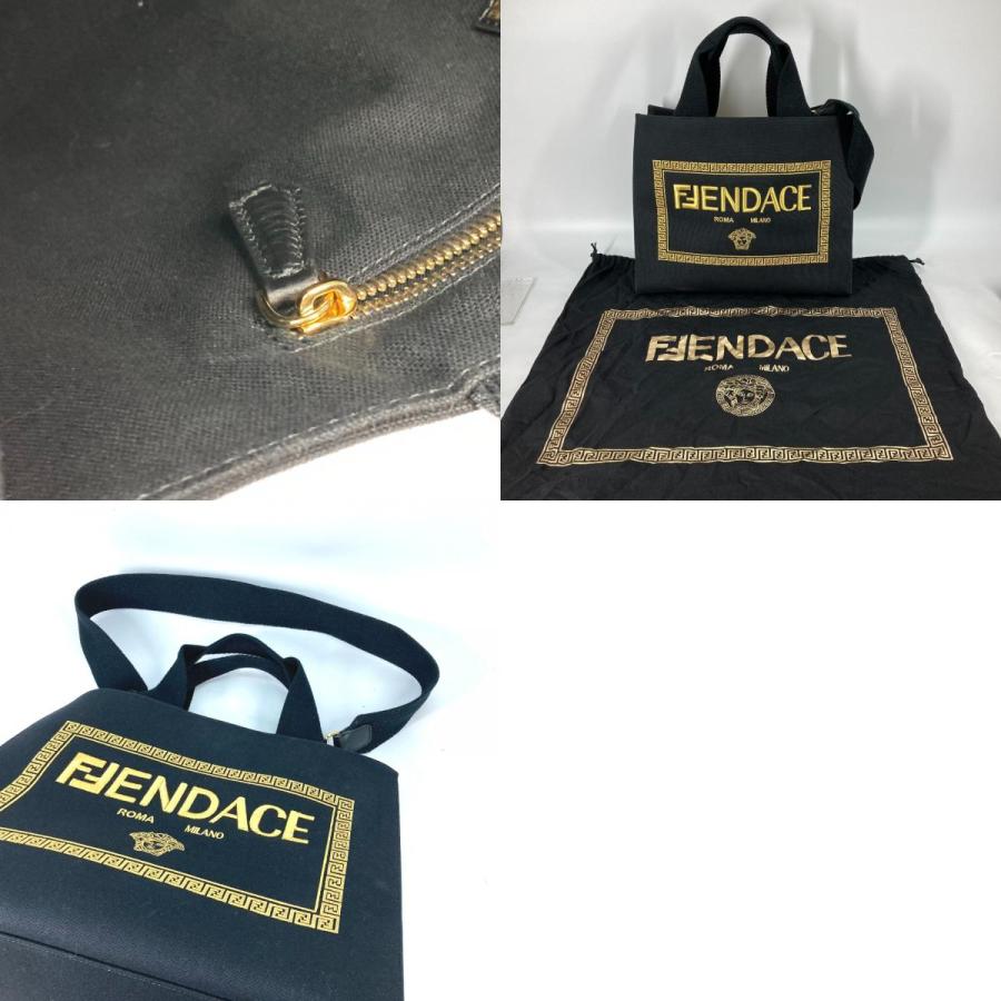 フェンディ FENDI FENDACE フェンダーチェ 8BH395 VERSACE コラボ 2WAY トートバッグ 斜め掛け カバン ショルダーバッグ キャンバス ブラック 美品 楽天市場】FENDI フェンディ 8BH395 VERSACE コラボ FENDACE