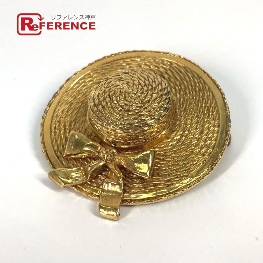 CHANEL シャネル 麦わら帽子 ハット アクセサリー ヴィンテージ ブローチ ゴールド レディース【中古】 | CHANEL