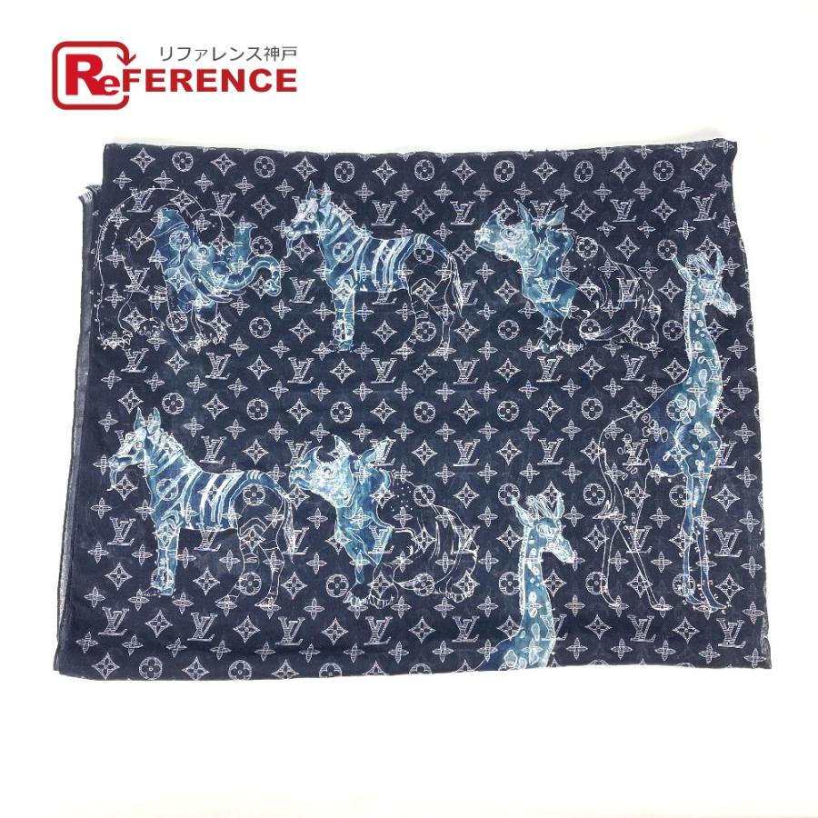 LOUIS VUITTON ルイヴィトン MP2055 エトール・チャップマン マフラー ショール フリンジ  モノグラムサバンナ ストール ネイビー メンズ【中古】 | LOUIS VUITTON