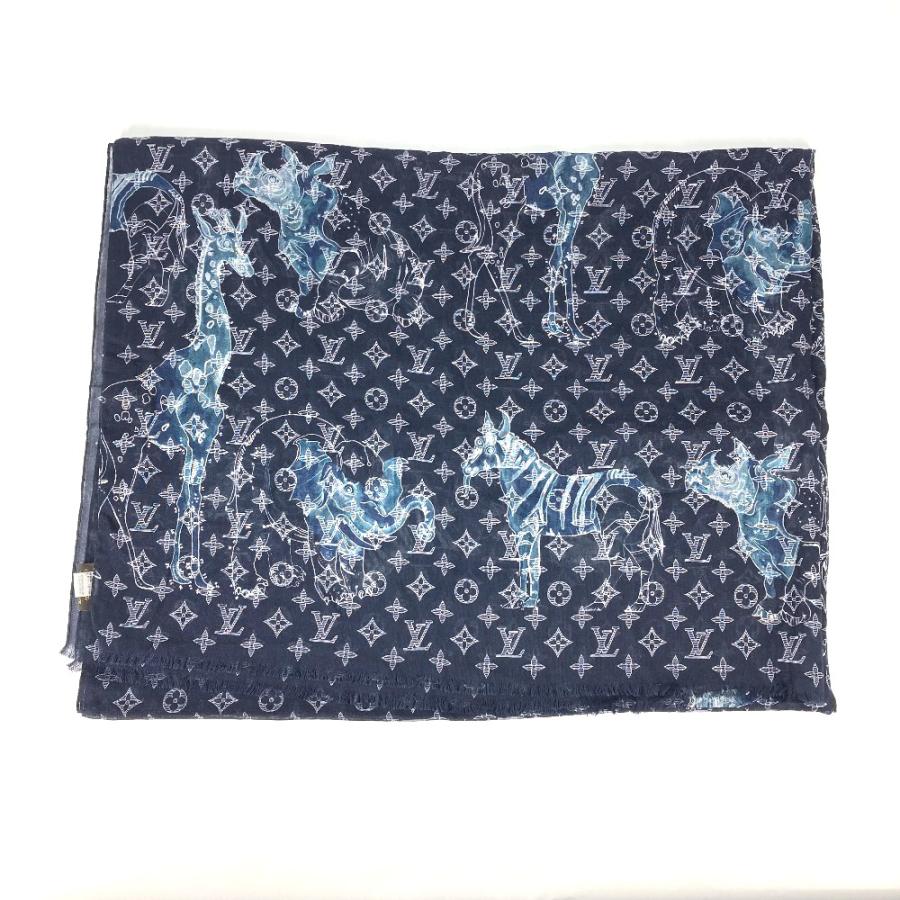 LOUIS VUITTON ルイヴィトン MP2055 エトール・チャップマン マフラー ショール フリンジ  モノグラムサバンナ ストール ネイビー メンズ【中古】 | LOUIS VUITTON | 01