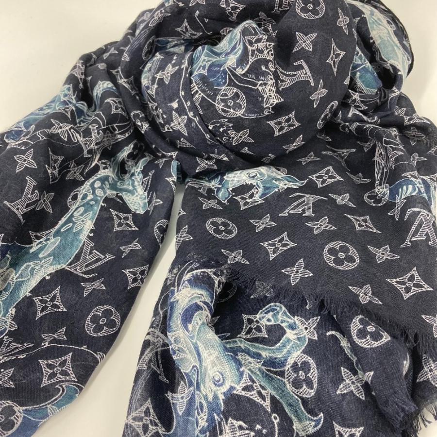 LOUIS VUITTON ルイヴィトン MP2055 エトール・チャップマン マフラー ショール フリンジ  モノグラムサバンナ ストール ネイビー メンズ【中古】 | LOUIS VUITTON | 08
