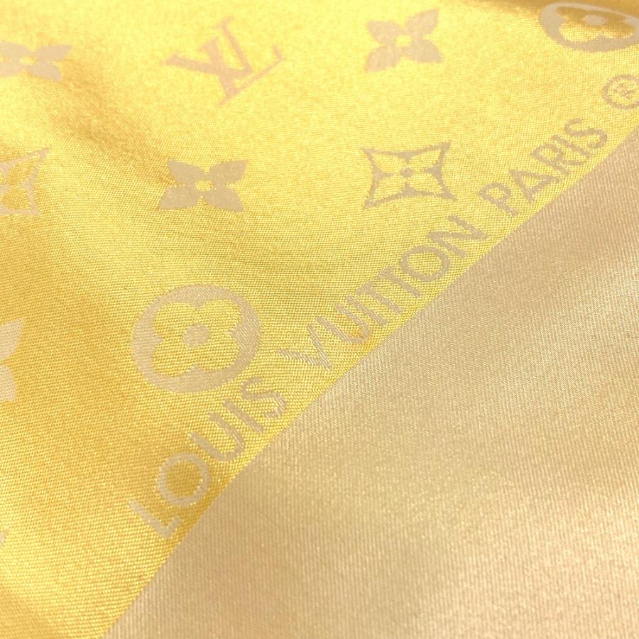 ルイヴィトン LOUIS VUITTON モノグラム フリンジ マフラー ストール ショール シルク イエロー LOUIS VUITTON - ルイヴィトン LOUIS VUITTON モノグラム フリンジ