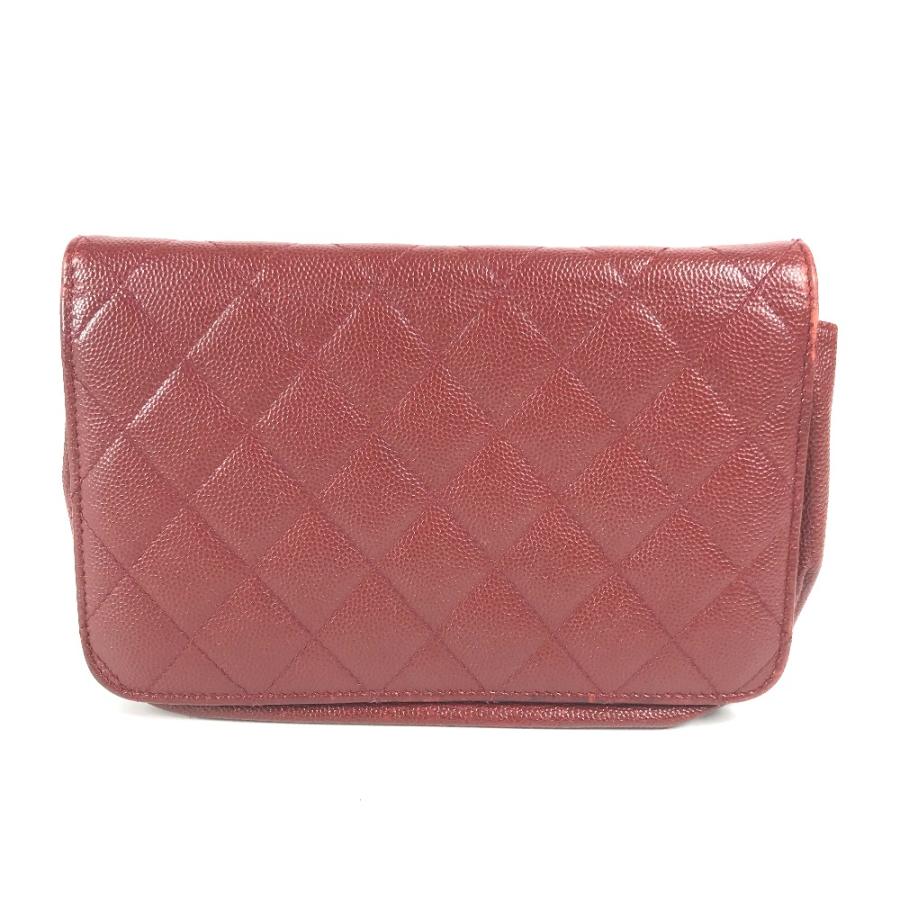 CHANEL シャネル ココロック チェーンウォレット 長財布 肩掛け ポシェット CC ココマーク レッド×ゴールド金具 レディース【中古】の画像