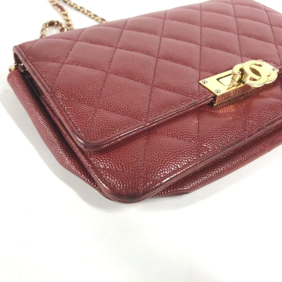 CHANEL シャネル ココロック チェーンウォレット 長財布 肩掛け ポシェット CC ココマーク レッド×ゴールド金具 レディース【中古】の画像