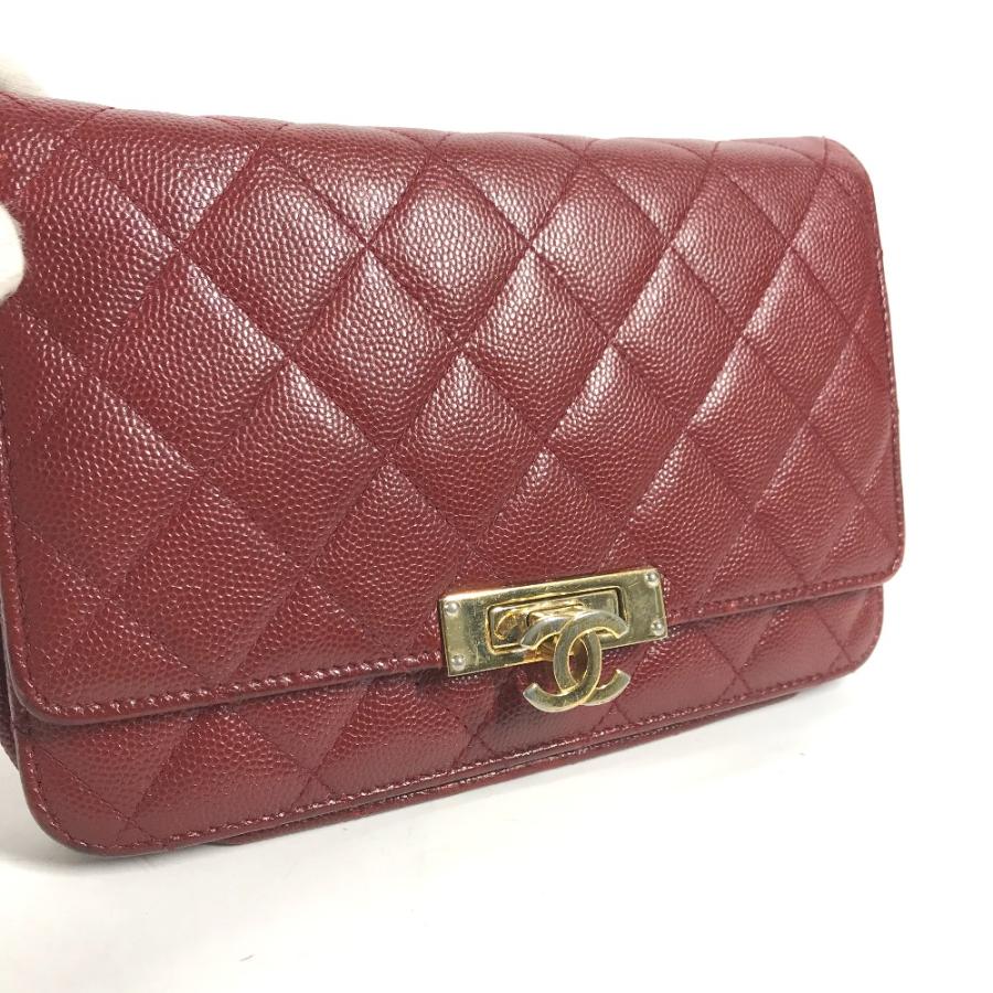 CHANEL シャネル ココロック チェーンウォレット 長財布 肩掛け ポシェット CC ココマーク レッド×ゴールド金具 レディース【中古】の画像