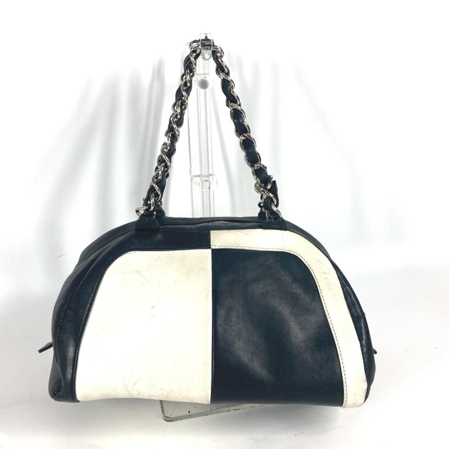 CHANEL シャネル CC ココマーク Wチェーン 肩掛け ハンドバック ミニボストンバッグ バイカラー ショルダーバッグ ホワイト【中古】 | CHANEL | 01