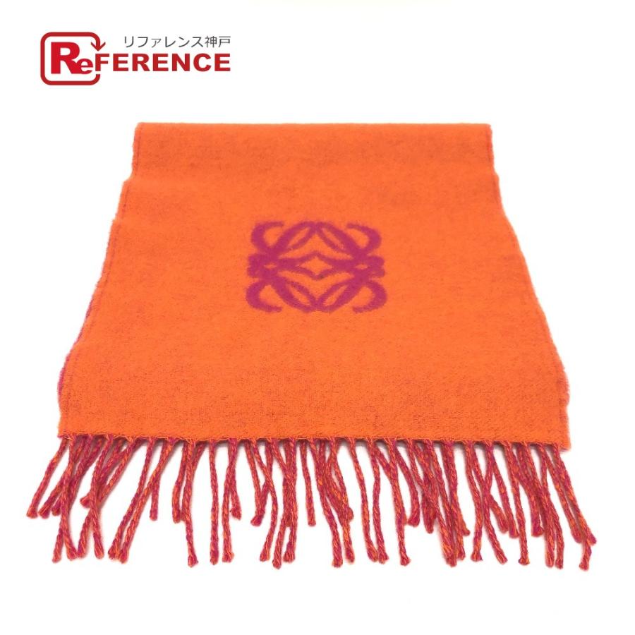 美品 LOEWE ロエベ アナグラム フリンジ バイカラー マフラー オレンジ レディース【中古】 | LOEWE