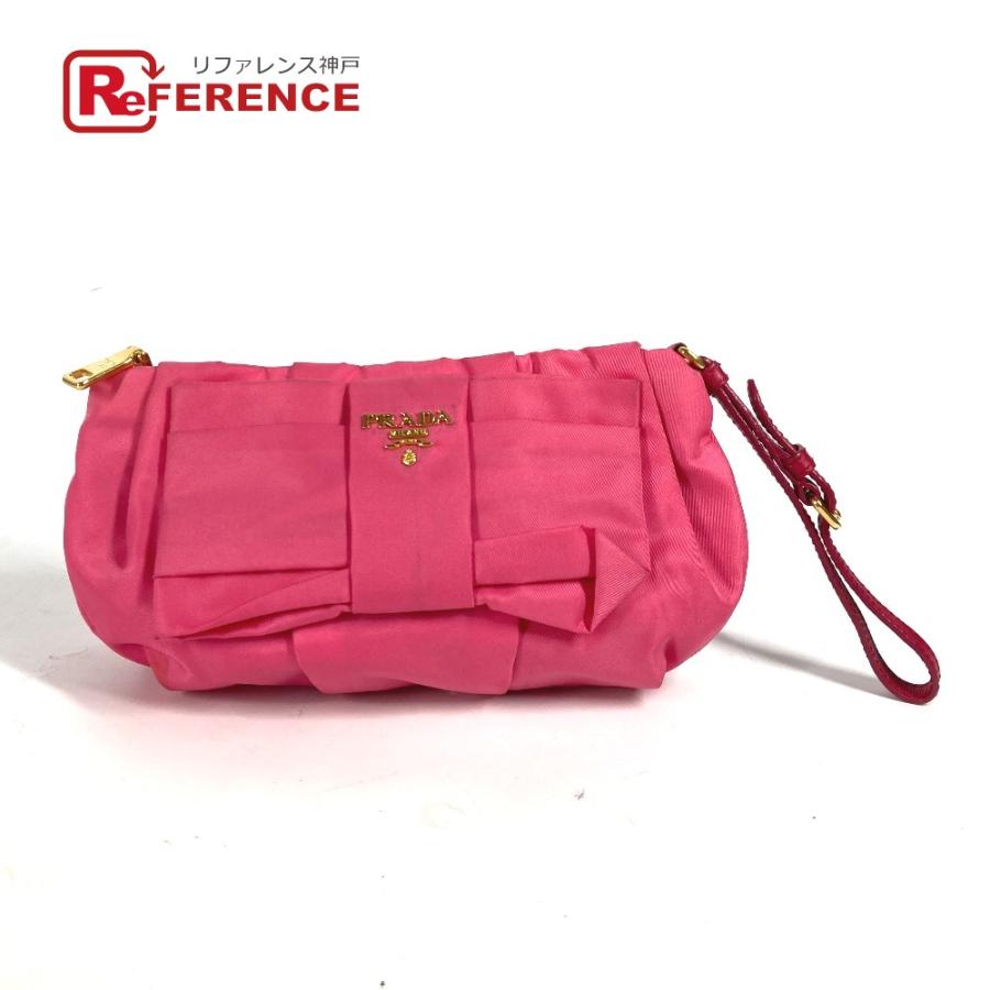 PRADA プラダ リボン りぼん バック カバン ポーチ セカンドバッグ ストラップ付 クラッチバッグ ピンク レディース【中古】 | PRADA