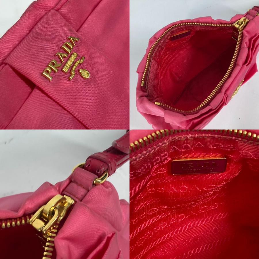 PRADA プラダ リボン りぼん バック カバン ポーチ セカンドバッグ ストラップ付 クラッチバッグ ピンク レディース【中古】 | PRADA | 09