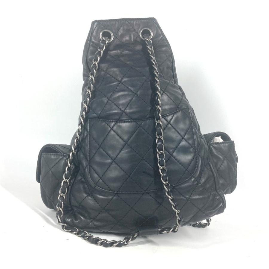 CHANEL シャネル チェーン リュック バックパック ガンメタル Wポケット キルティング カバン リュックサック ブラック レディース【中古】 | CHANEL | 01
