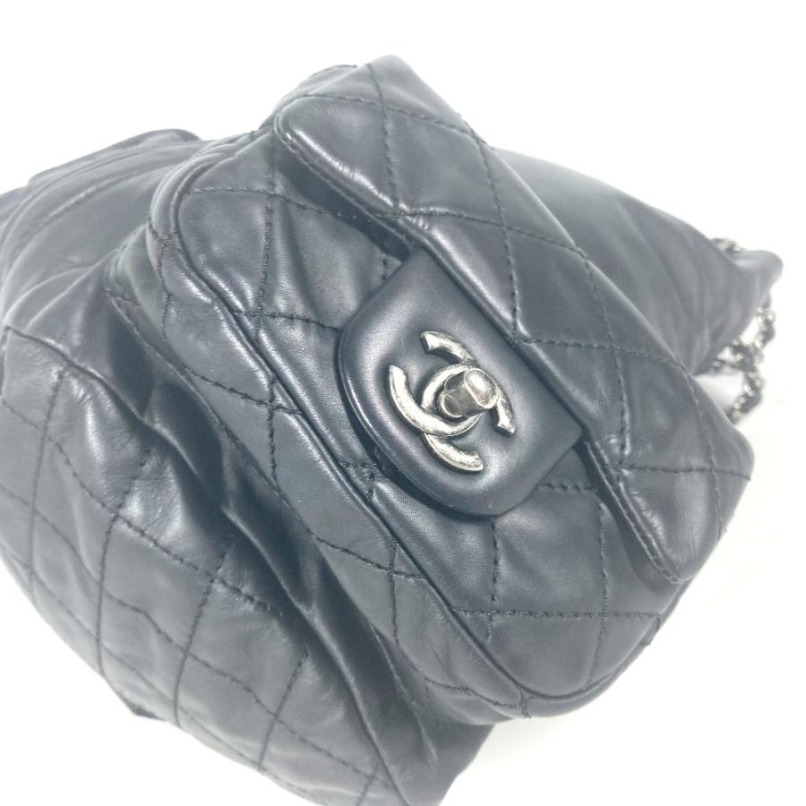 CHANEL シャネル チェーン リュック バックパック ガンメタル Wポケット キルティング カバン リュックサック ブラック レディース【中古】 | CHANEL | 04