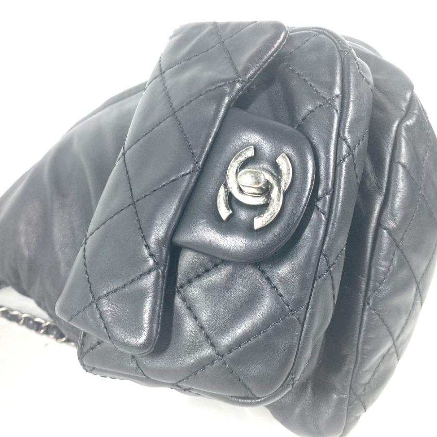CHANEL シャネル チェーン リュック バックパック ガンメタル Wポケット キルティング カバン リュックサック ブラック レディース【中古】 | CHANEL | 05