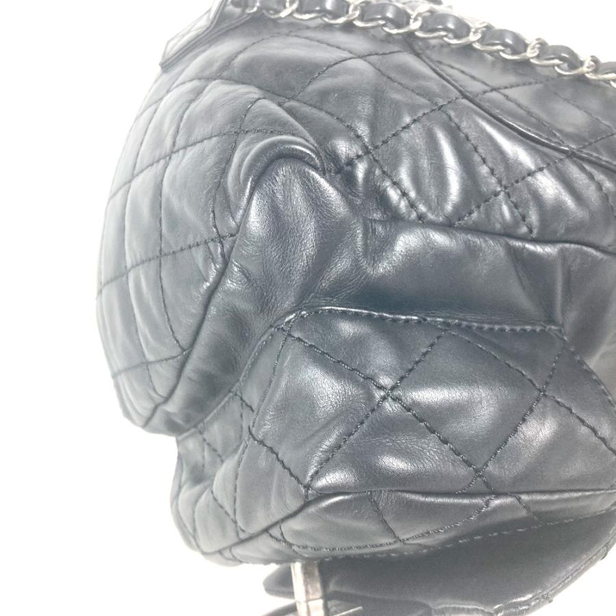 CHANEL シャネル チェーン リュック バックパック ガンメタル Wポケット キルティング カバン リュックサック ブラック レディース【中古】 | CHANEL | 06