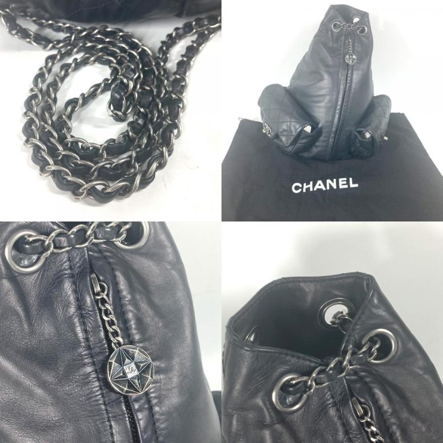 CHANEL シャネル チェーン リュック バックパック ガンメタル Wポケット キルティング カバン リュックサック ブラック レディース【中古】 | CHANEL | 07