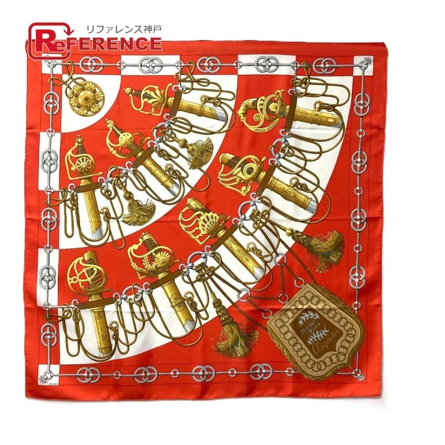 未使用 HERMES エルメス Cliquetis カチカチ 剣柄 カレ90 スカーフ オレンジ レディース【中古】 | HERMES
