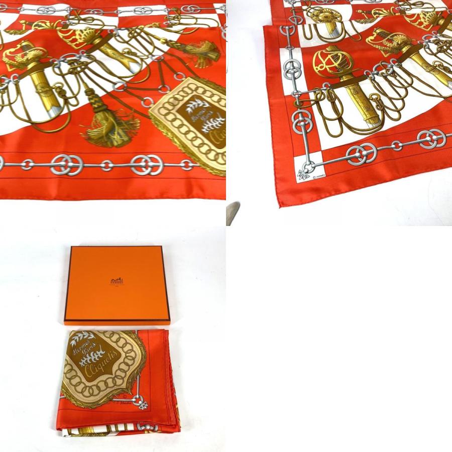 未使用 HERMES エルメス Cliquetis カチカチ 剣柄 カレ90 スカーフ オレンジ レディース【中古】 | HERMES | 09