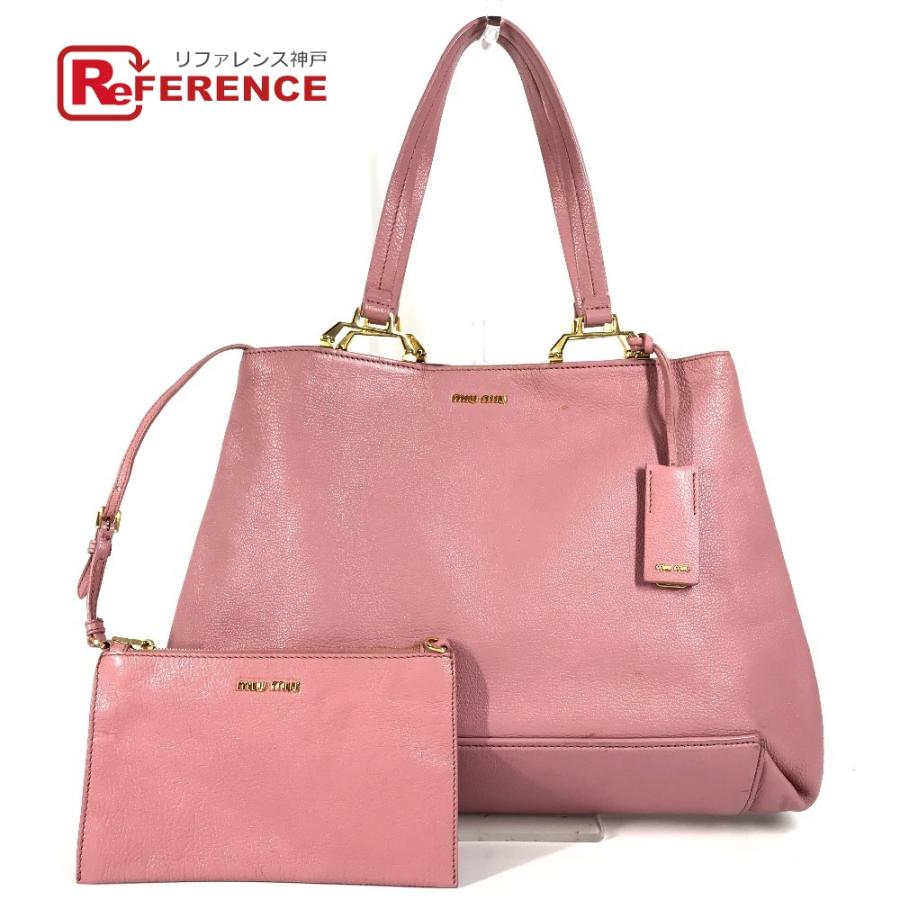 MIUMIU ミュウミュウ 5BG002 ロゴ マドラス ハンドバッグ 肩掛け ショルダーバッグ ポーチ付き トートバッグ ピンク レディース【中古】 | miu miu