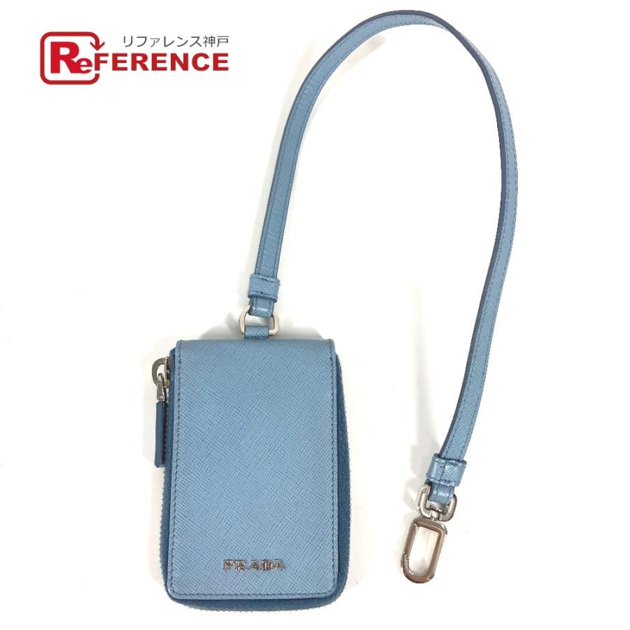 PRADA プラダ ロゴ 鍵 6P ストラップ付き ラウンドファスナー キーケース ブルー ユニセックス【中古】 | PRADA