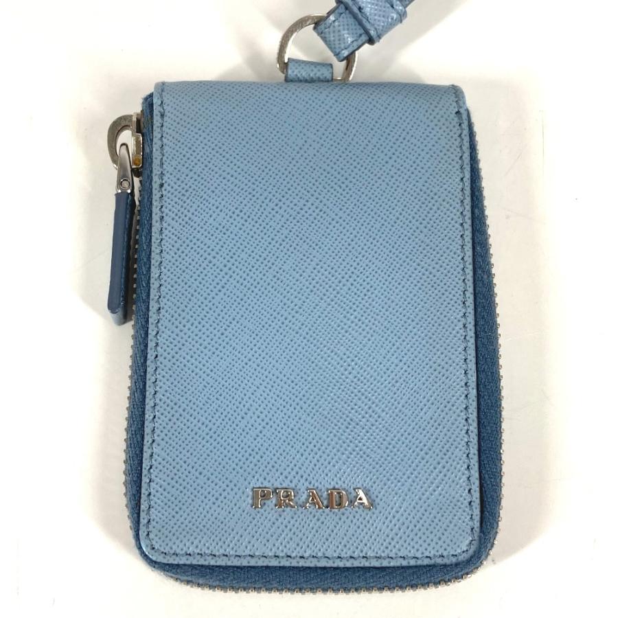 PRADA プラダ ロゴ 鍵 6P ストラップ付き ラウンドファスナー キーケース ブルー ユニセックス【中古】 | PRADA | 01