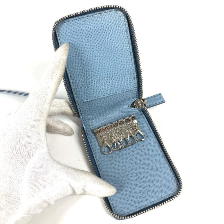 PRADA プラダ ロゴ 鍵 6P ストラップ付き ラウンドファスナー キーケース ブルー ユニセックス【中古】 | PRADA | 07