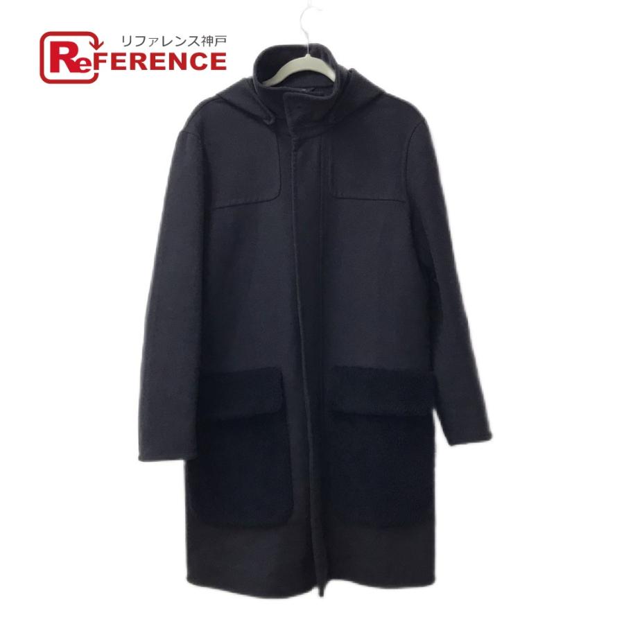 FENDI フェンディ FF0209 ムートン ファー付き ポケット コート アパレル アウター 長袖 フード付き ロングコート ネイビー メンズ【中古】 | FENDI