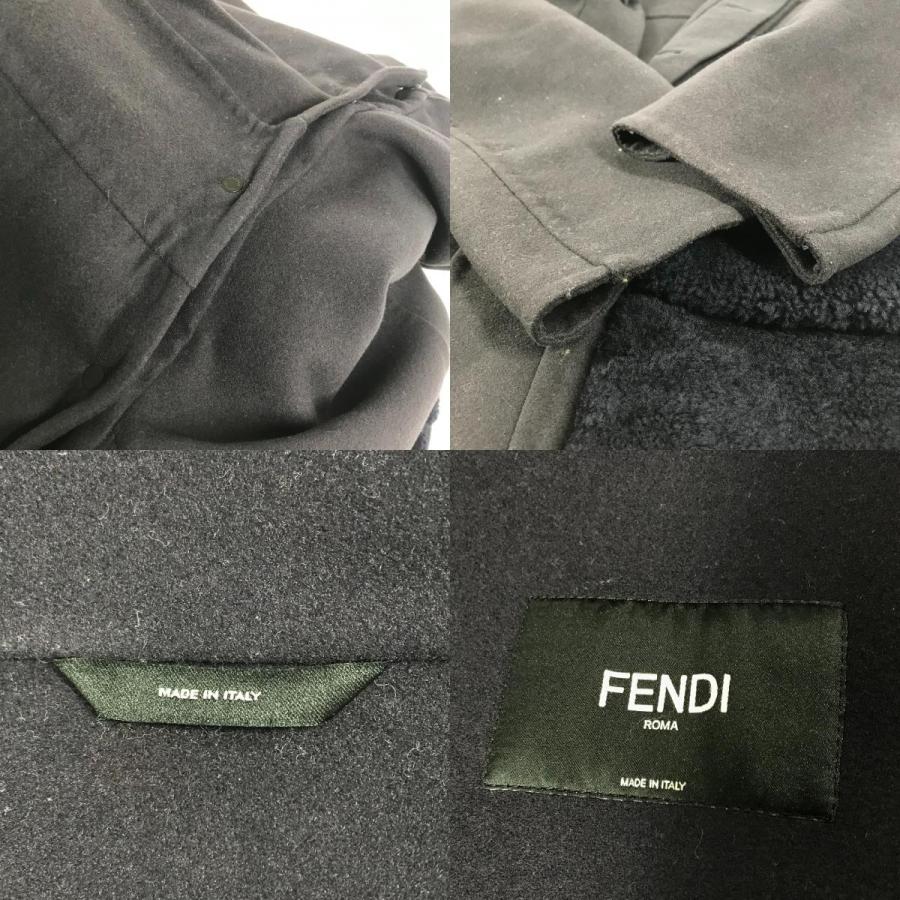 FENDI フェンディ FF0209 ムートン ファー付き ポケット コート アパレル アウター 長袖 フード付き ロングコート ネイビー メンズ【中古】 | FENDI | 07