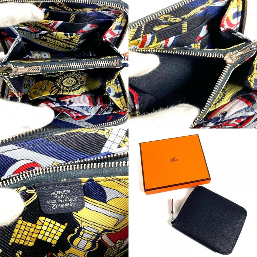 新品同様 HERMES エルメス アザップシルクインコンパクト カードケース コインケース 名刺入れ パスケース 2つ折り財布 ネイビー【中古】 | HERMES | 09