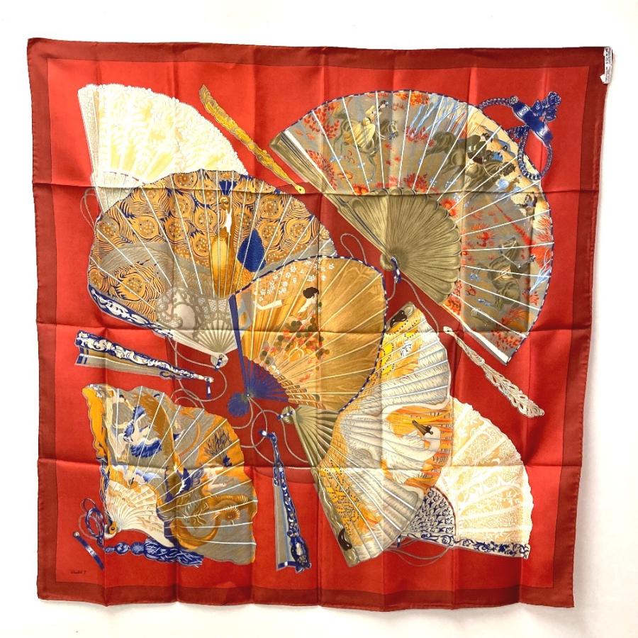 美品 HERMES エルメス BRISE DE CHARME 魅惑のそよ風 カレ90 カレ 90 扇 和柄 扇子 スカーフ マルチカラー レディース【中古】 | HERMES | 01