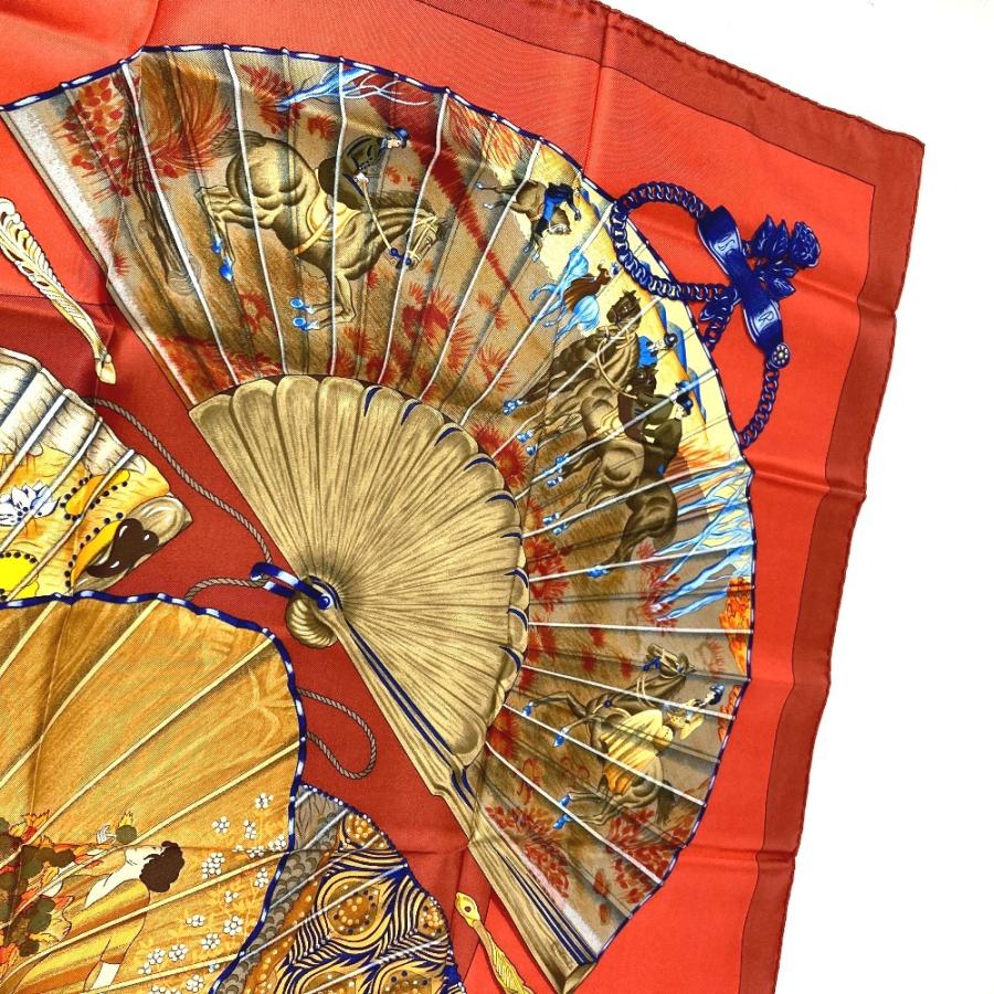 美品 HERMES エルメス BRISE DE CHARME 魅惑のそよ風 カレ90 カレ 90 扇 和柄 扇子 スカーフ マルチカラー レディース【中古】 | HERMES | 05