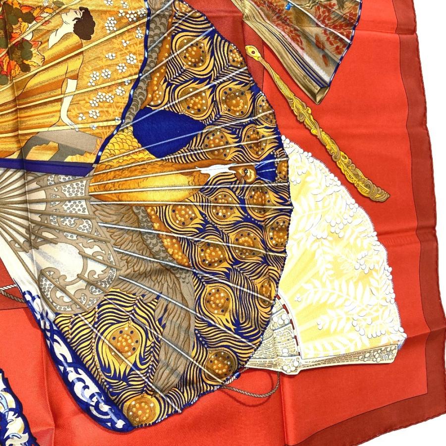 美品 HERMES エルメス BRISE DE CHARME 魅惑のそよ風 カレ90 カレ 90 扇 和柄 扇子 スカーフ マルチカラー レディース【中古】 | HERMES | 06