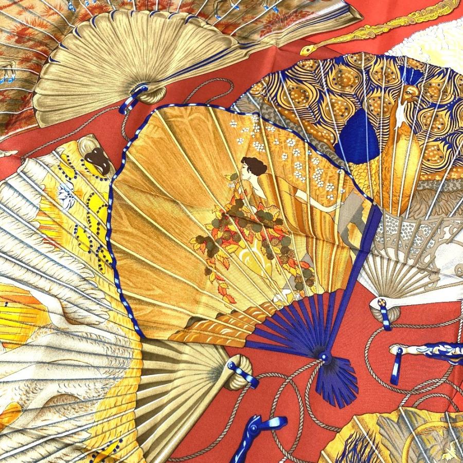美品 HERMES エルメス BRISE DE CHARME 魅惑のそよ風 カレ90 カレ 90 扇 和柄 扇子 スカーフ マルチカラー レディース【中古】 | HERMES | 07