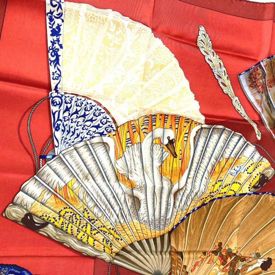 美品 HERMES エルメス BRISE DE CHARME 魅惑のそよ風 カレ90 カレ 90 扇 和柄 扇子 スカーフ マルチカラー レディース【中古】 | HERMES | 08