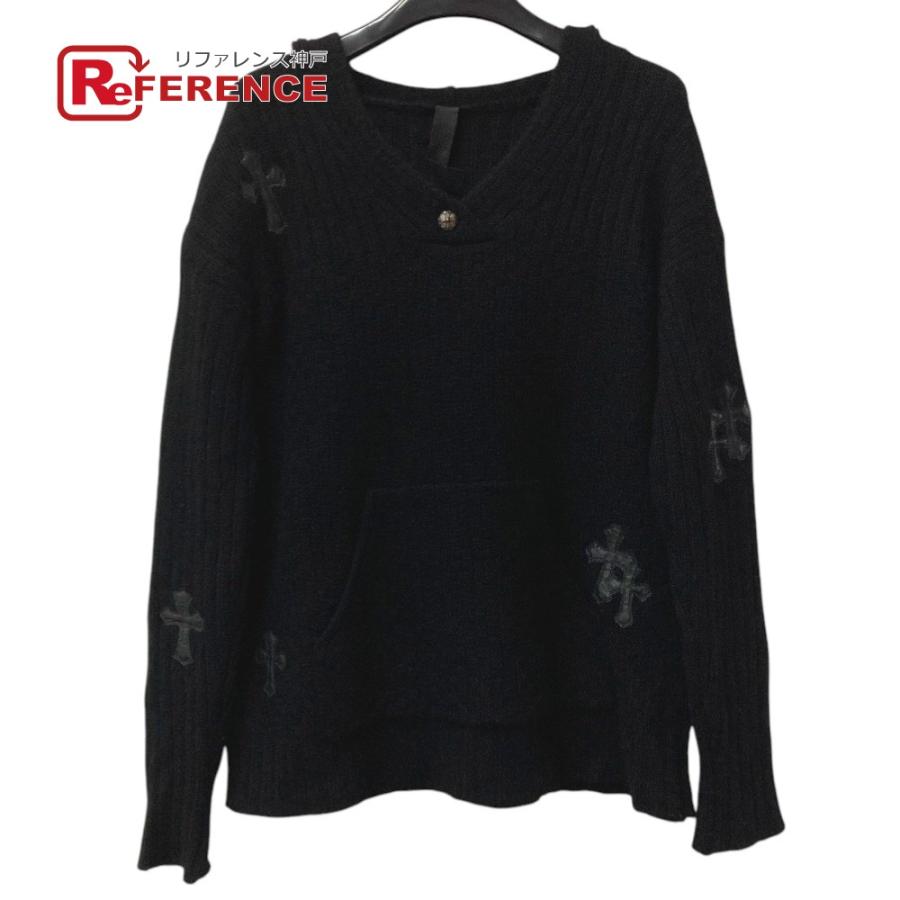 CHROME HEARTS クロムハーツ パーカー レザーパッチ 革タグ クロス アパレル 長袖  フード フーディー ニット ブラック メンズ【中古】 | 