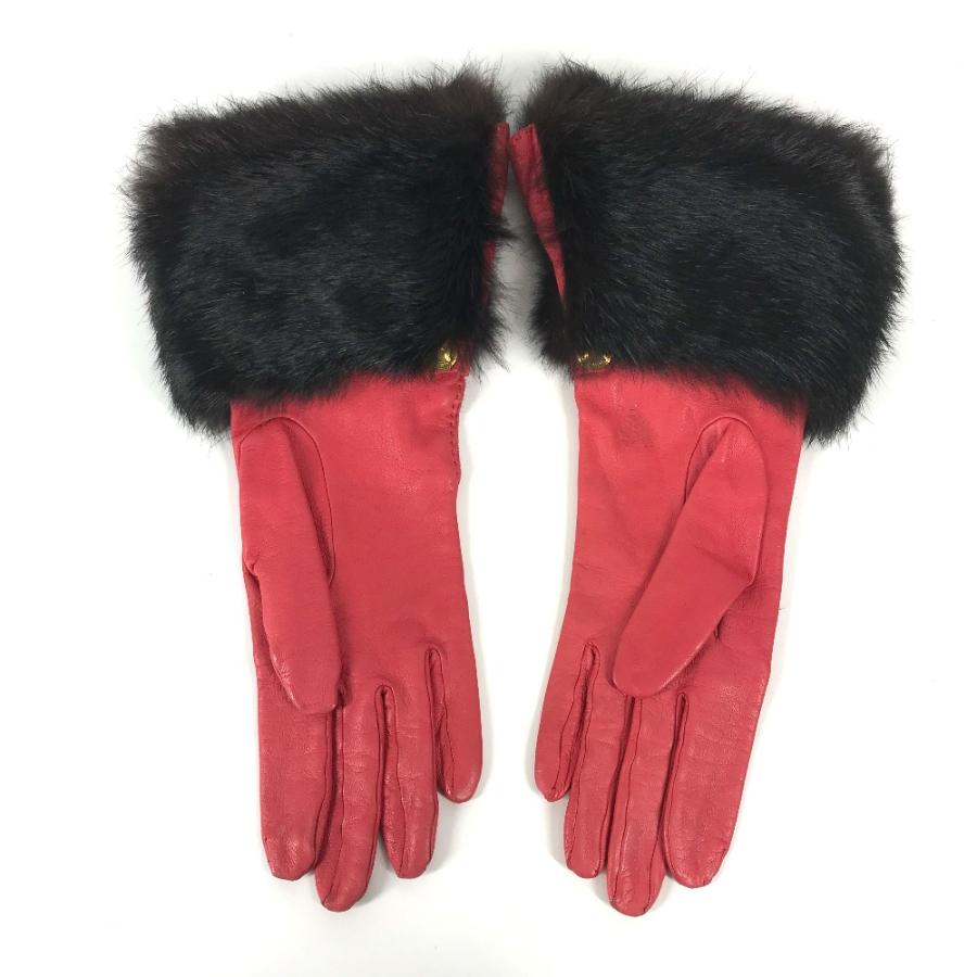 HERMES エルメス ファー アパレル セリエボタン 服飾小物 手袋 レッド レディース【中古】 | HERMES | 01