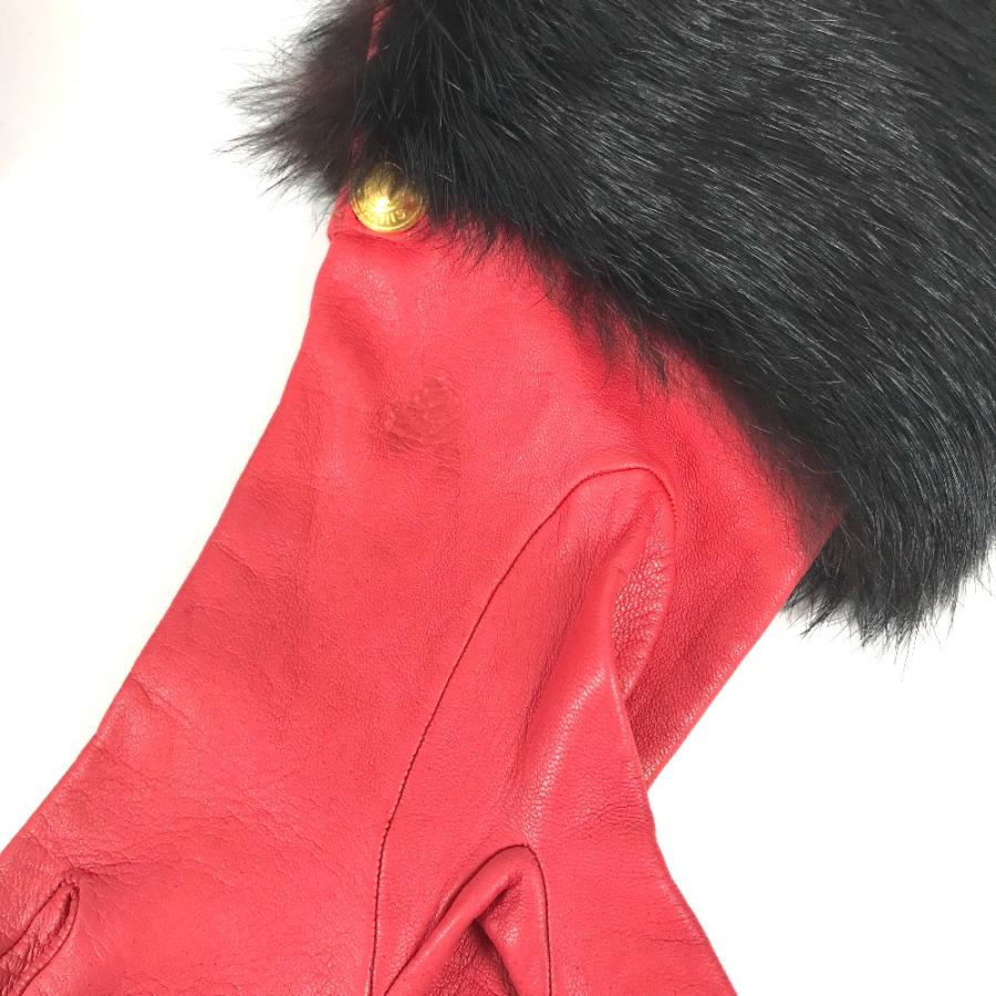 HERMES エルメス ファー アパレル セリエボタン 服飾小物 手袋 レッド レディース【中古】 | HERMES | 06